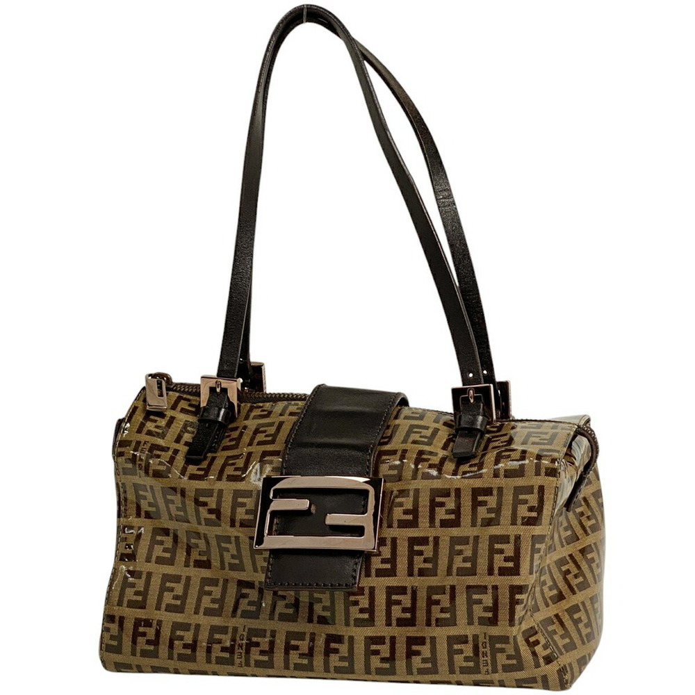 Fendi Zucchino Shoulder Bag Hobo Handbag Canvas Brown